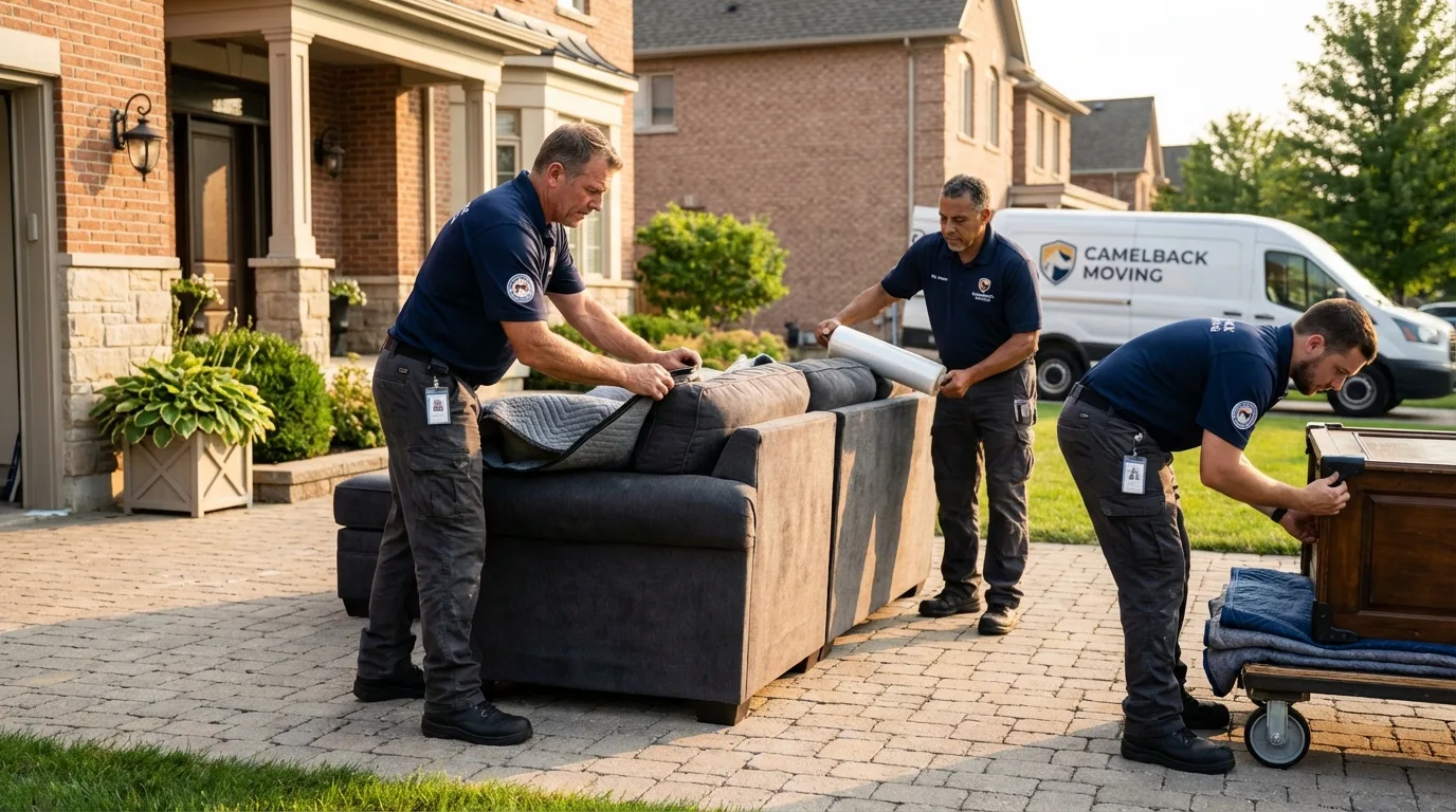 Large estate moving crew wrapping furniture in Little Chute, WI