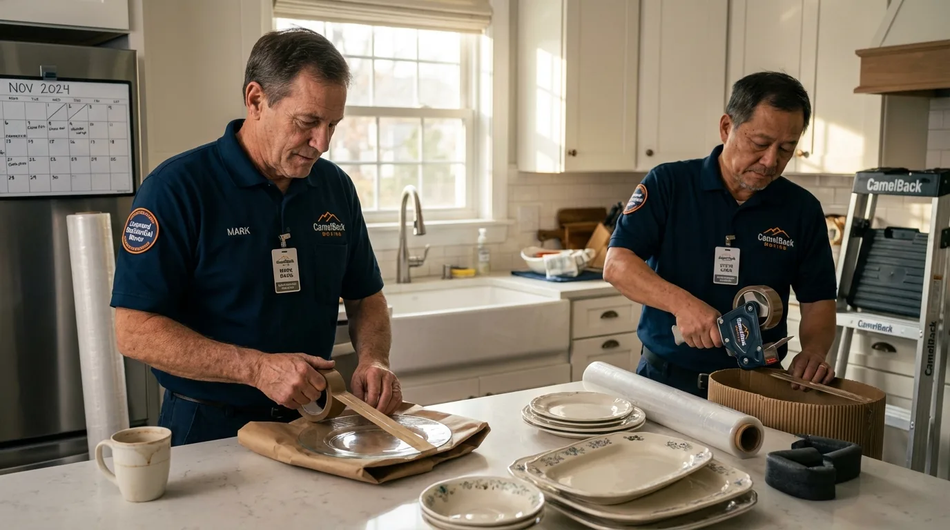 Professional crew packing kitchen dishware in Little Chute, WI