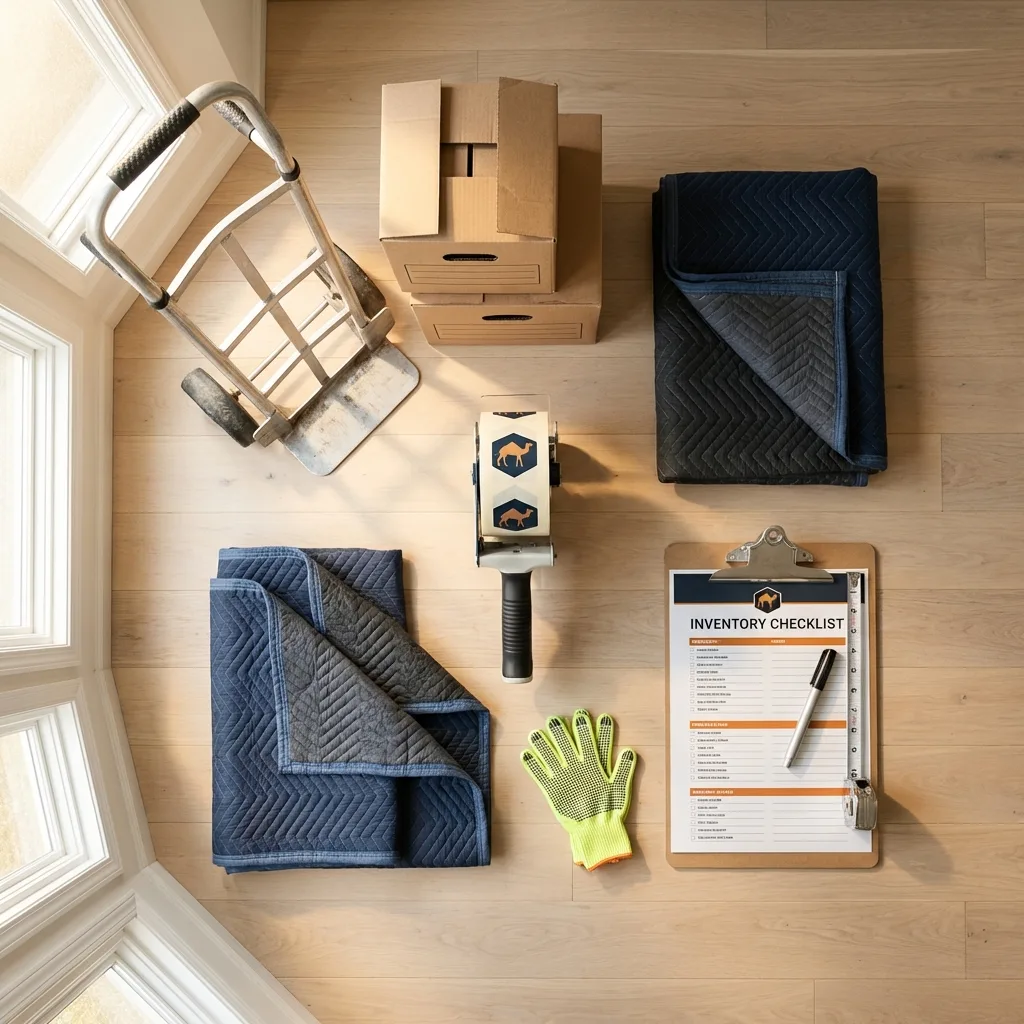 Professional moving supplies and packing materials layout for Little Chute residential relocations
